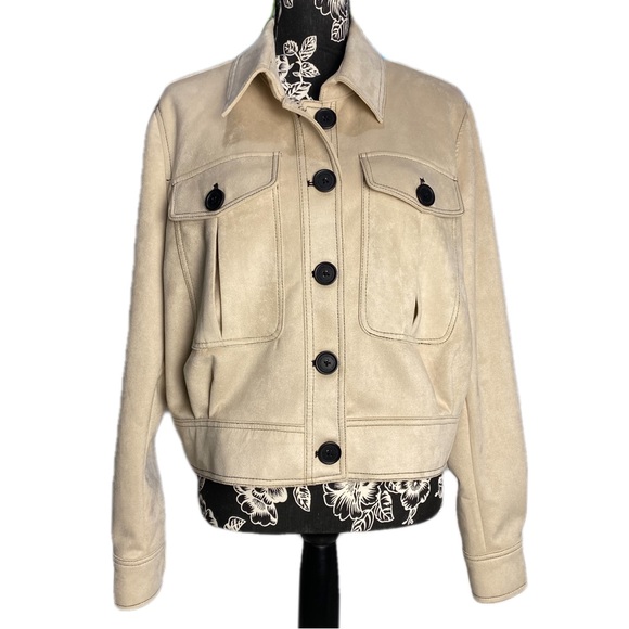 NWOT Marc New York Soft latte faux suede coat cropped button-down jacket nude XL - Picture 2 of 13